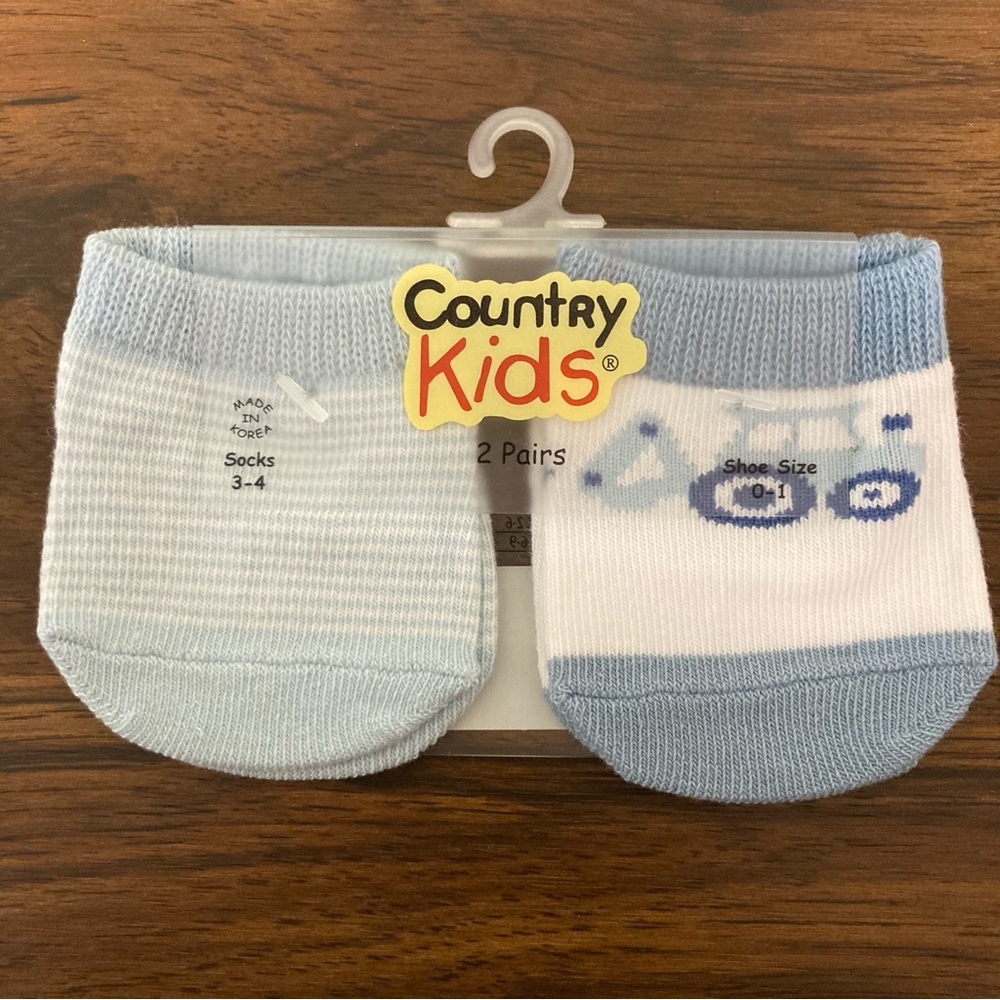 $1 NWT Country Kids Digger Truck Socks 2 Pack, Baby Blue 0-3 Months